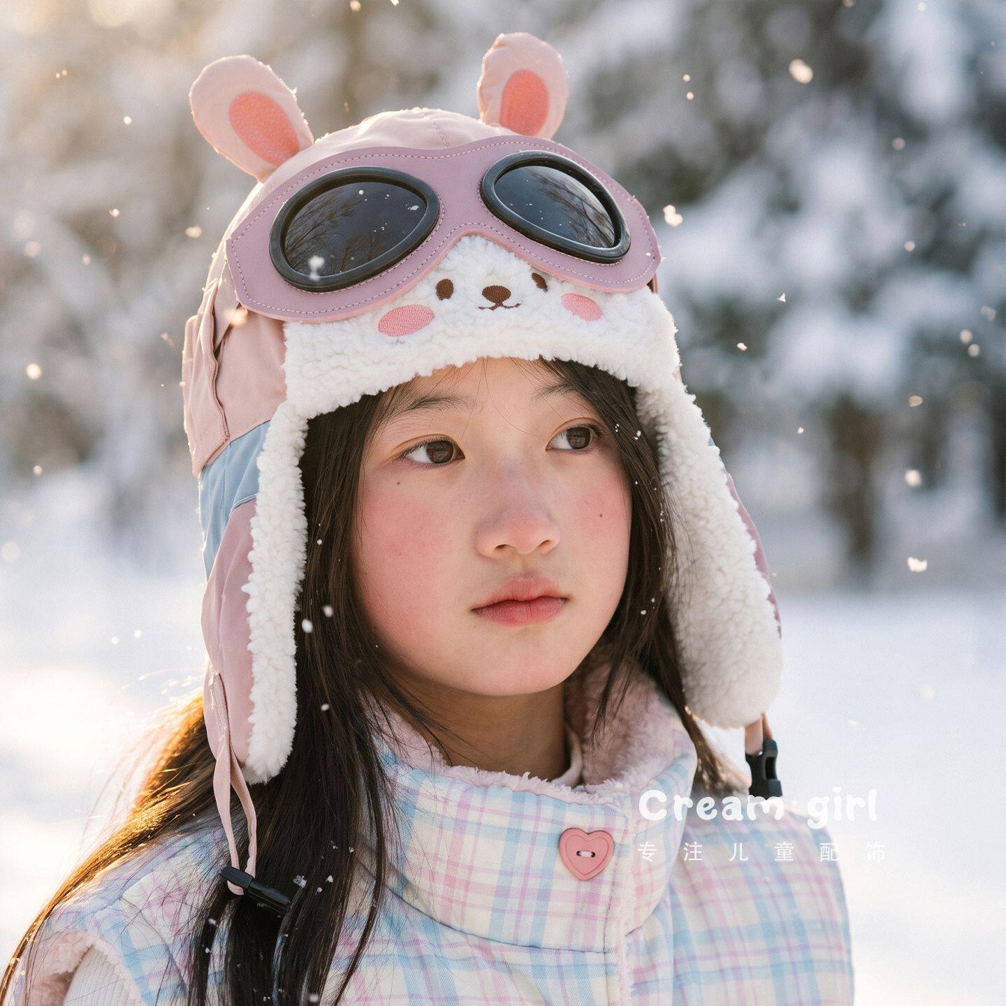 儿童兔子雷锋帽女童风镜护耳帽