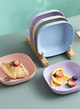 小麦秸秆吐骨头碟子家用小吃碟塑料骨碟零食盘小方盘北欧风格深碟