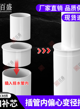 pvc缩口补芯内插管子偏心变径管接头50管件110下水管75排水管