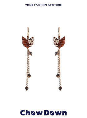 CHOWDOWN原创半面狐系列长款流苏耳环美拉德可改耳夹925银针红色