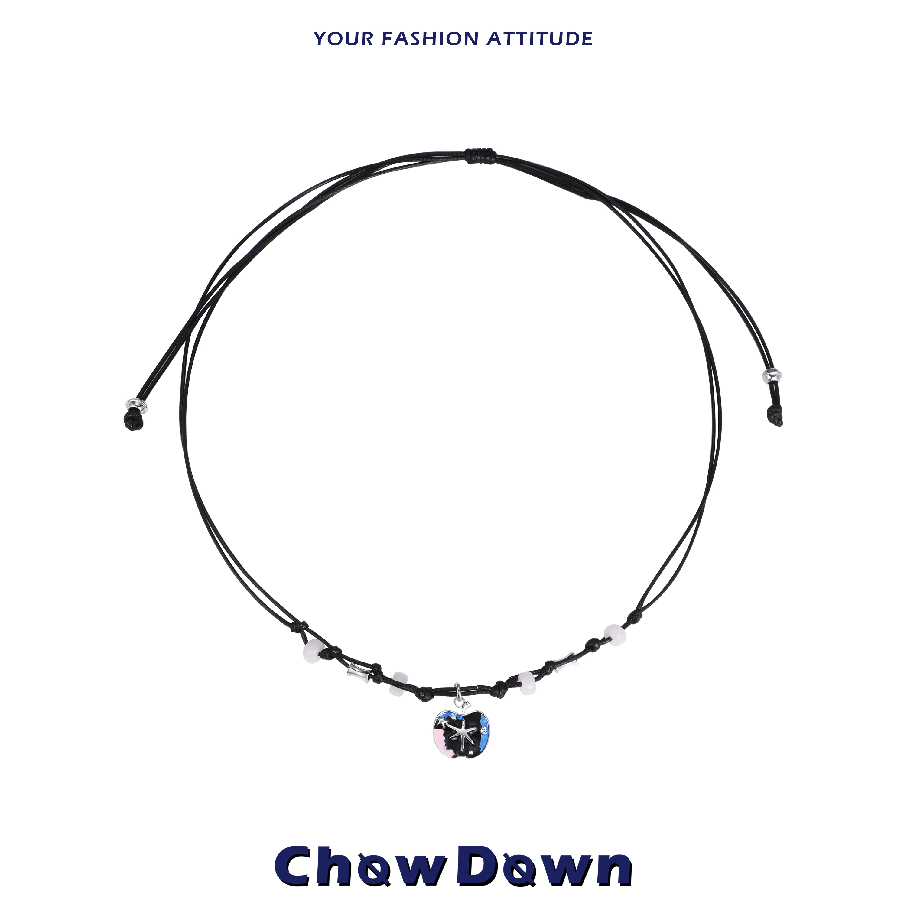 CHOWDOWN蓝黑苹果抽拉毛衣链