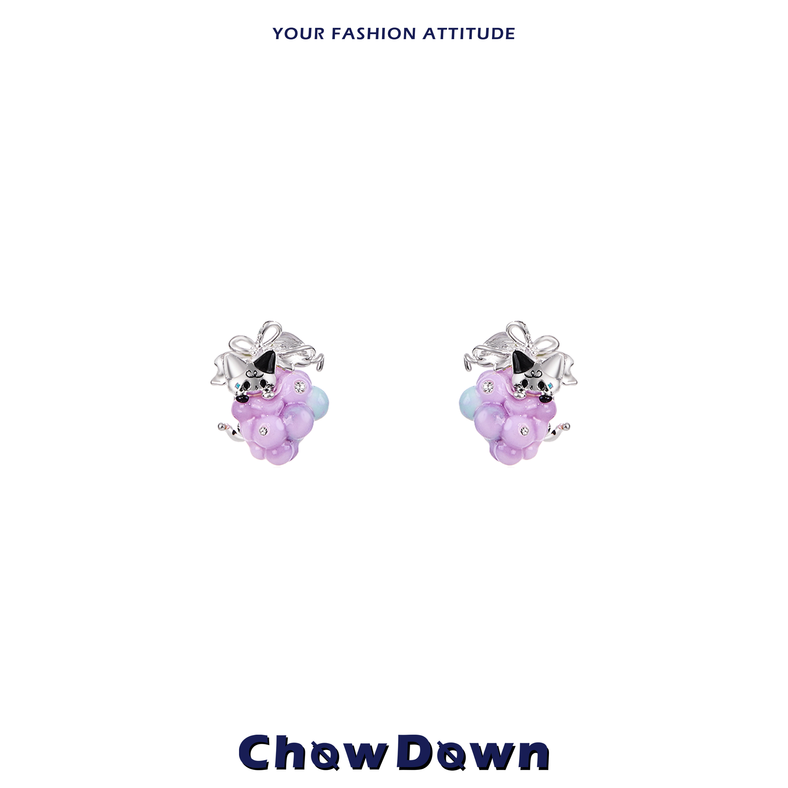 CHOWDOWN原创3D打印紫葡萄耳钉