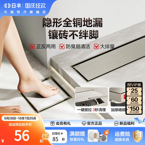 日丰隐形黄铜地漏防臭厕所卫生间
