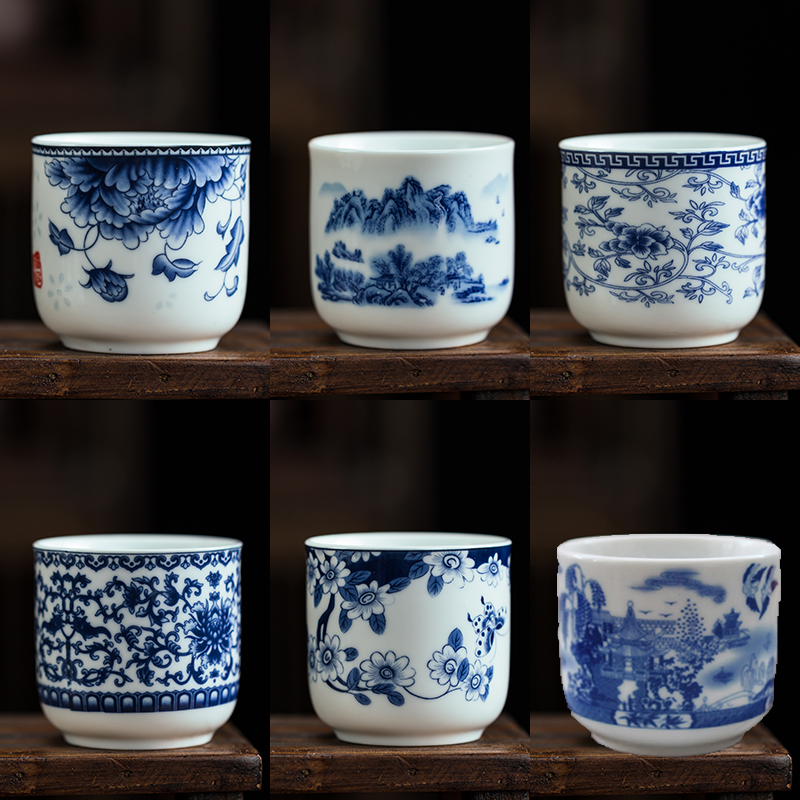 千禹兴复古青花瓷茶杯2两100ml