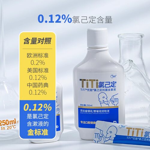 优牙合titi氯己定0.12%抑菌含漱液牙周炎正畸杀菌拔牙漱口水JX3