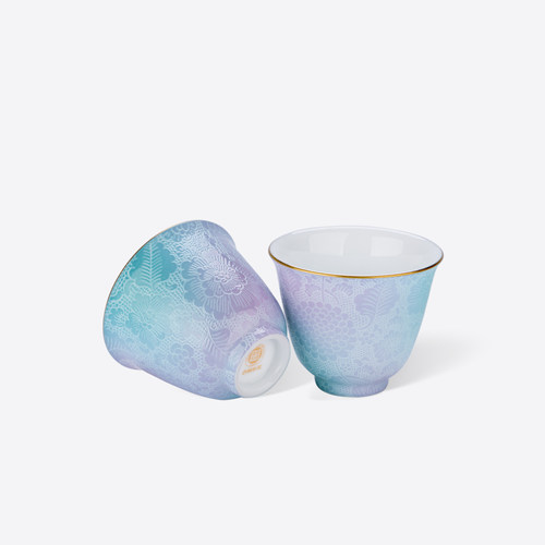 古帛扒花景德镇品茗杯对杯礼盒装