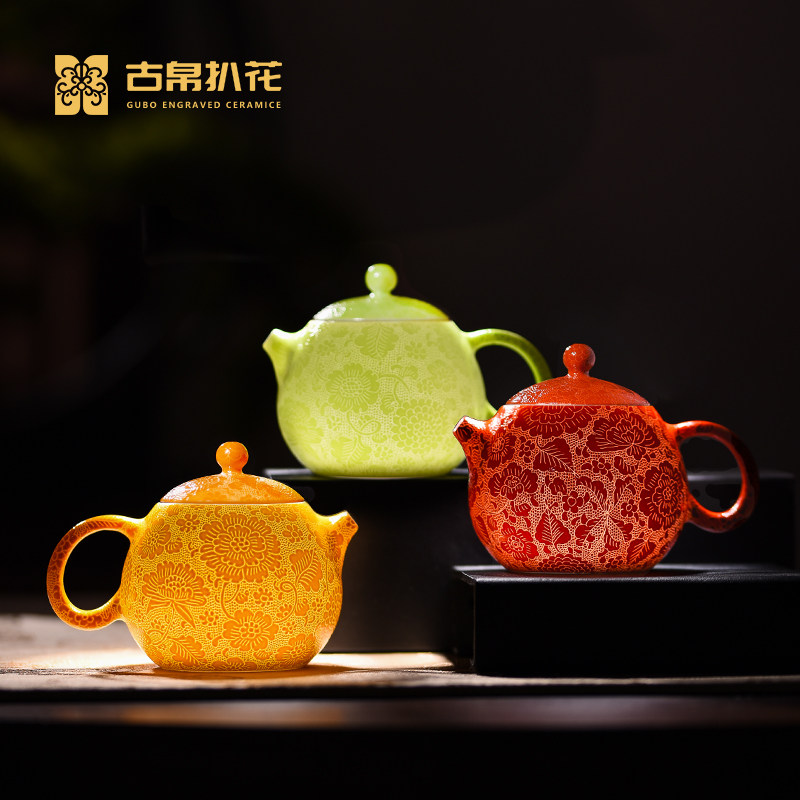 古帛扒花五福陶瓷功夫小茶壶单壶非紫砂景德镇茶具中式手绘泡茶器,餐饮具,茶壶,淘宝优惠券,粉丝福利购,淘宝优惠卷