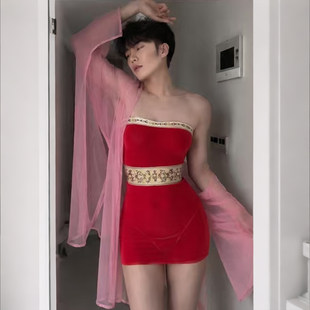 清趣内衣性感男士古风狐妖异域汉服套装纯欲免脱肚兜约会战衣抹胸