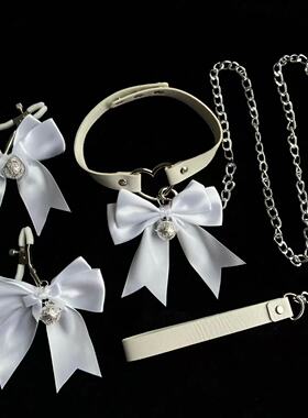 铃铛项圈情趣型项圈情调小狗带牵引绳蝴蝶结束缚链子可爱性感夹子
