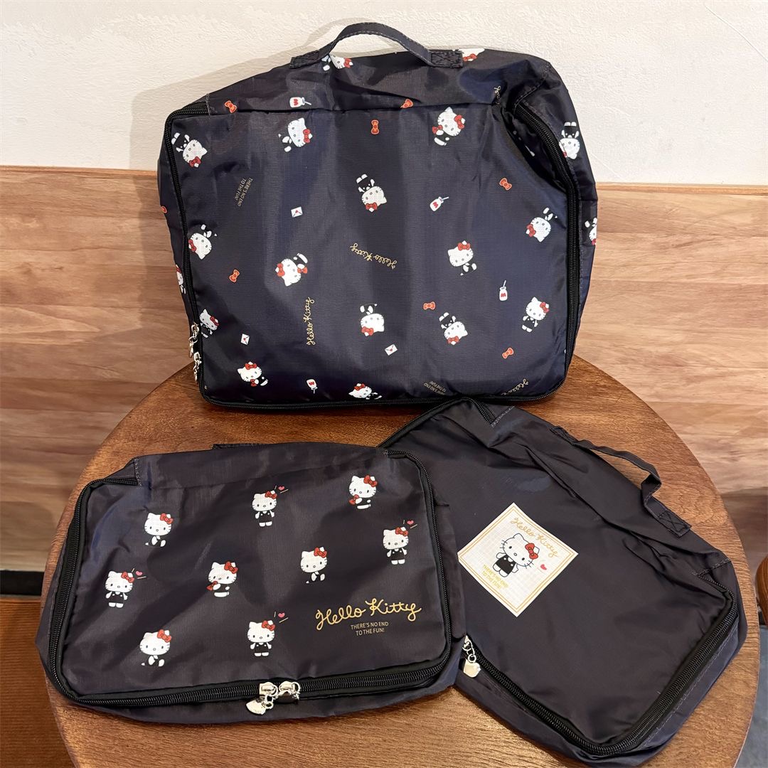 日系可爱kitty旅行收纳袋旅游便携三件套行李箱衣物整理分装袋子