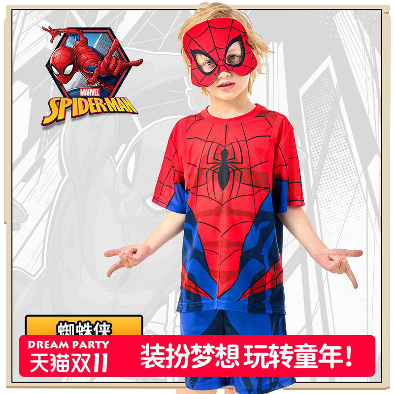 蜘蛛侠男童夏季速干短袖短裤面具