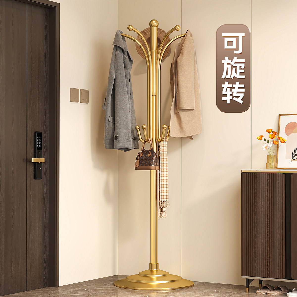 衣架落地旋转衣帽架卧室家用挂衣架简易立式金属挂衣杆室内挂包架