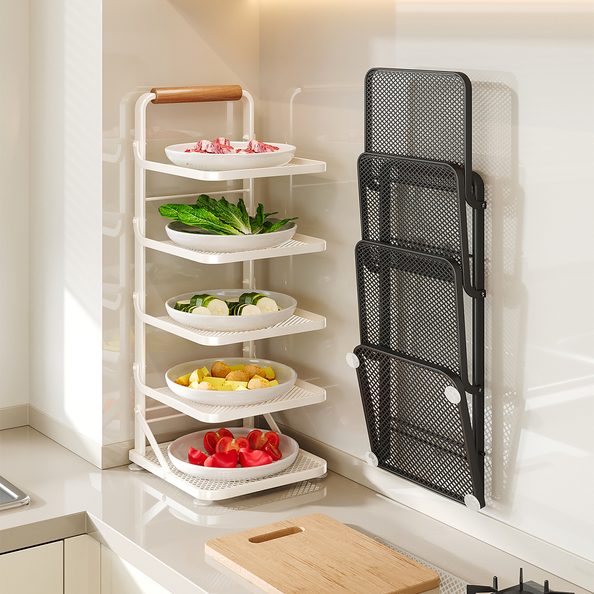 【升级密网木把手】折叠备菜架