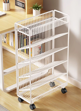 桌边置物架书桌旁小书架带轮可移动书本家用简易落地免安装收纳架