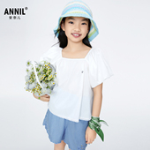 衬衣2024新款 女童短袖 安奈儿童装 T恤优雅复古田园风 商场同款