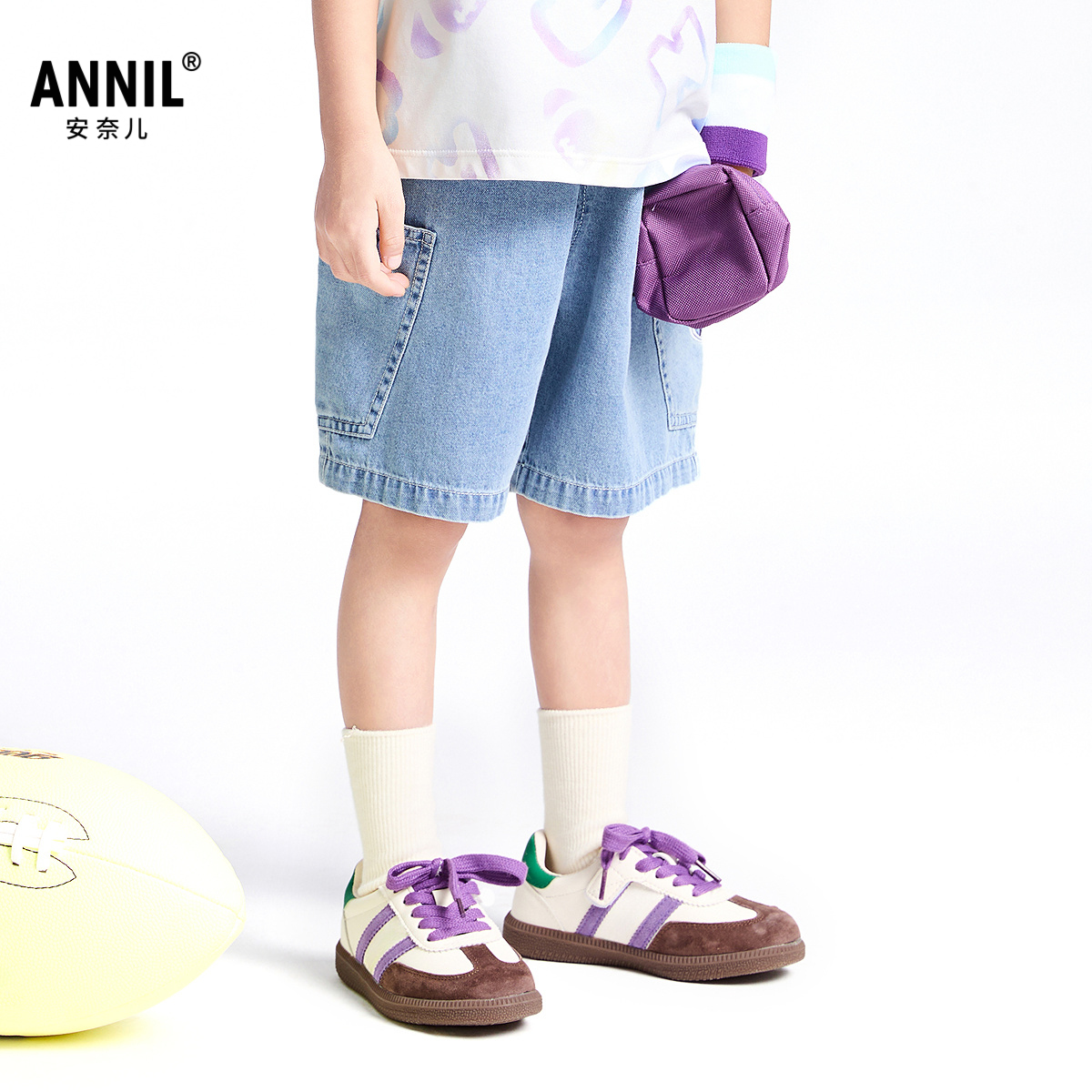 【商场同款】安奈儿童装男童全棉牛仔中裤2025夏新款工装裤挺阔