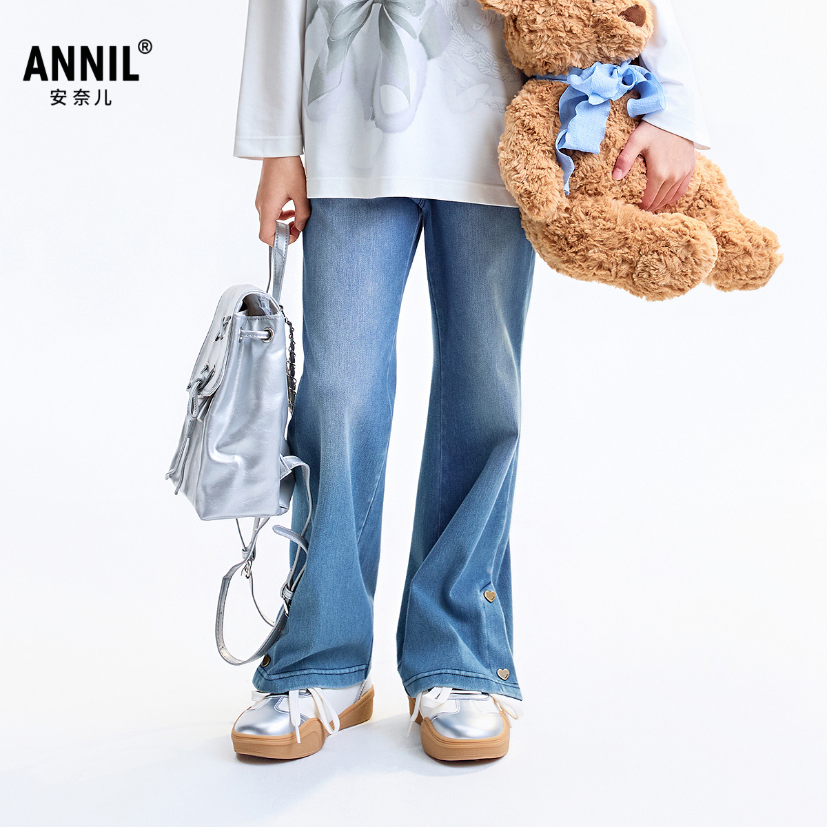 【商场同款】安奈儿童装女童牛仔裤2025秋新款微喇长裤AG536155