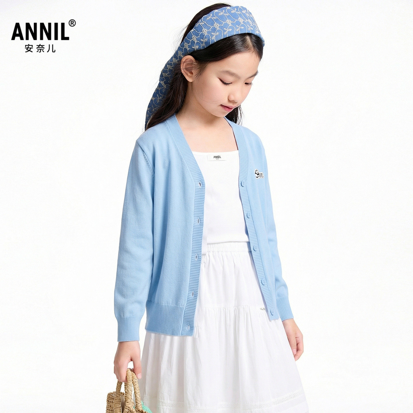 安奈儿童装男女童针织开衫2026春宽松廓形开衫毛衣休闲复古风柔软