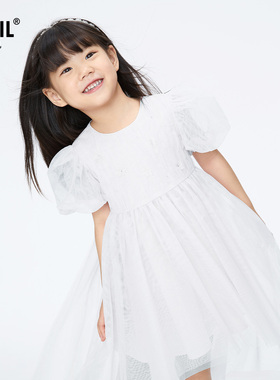 【商场同款】安奈儿童装女童礼裙2024新款夏白色演出服XG423713