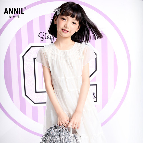 【商场同款】安奈儿童装女童短袖连衣裙2025夏款A字裙甜美亲肤棉