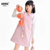 商场同款 新年红 安奈儿童装 女童无袖 连衣裙2026春复古优雅礼物