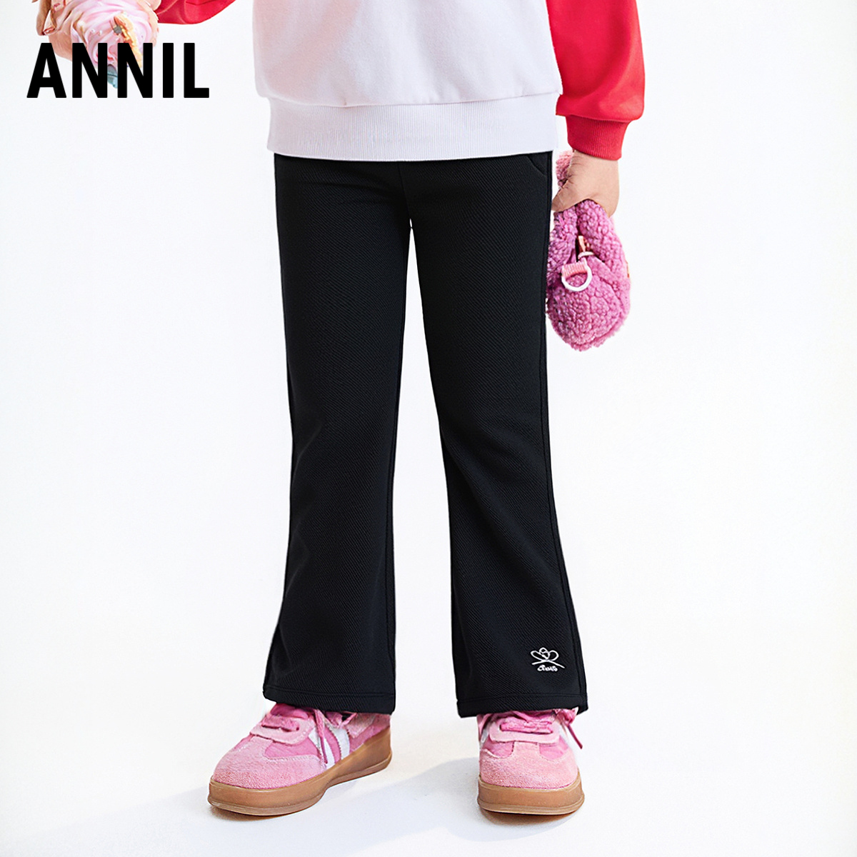安奈儿童装女童针织裤2025秋新款潮流微喇裤