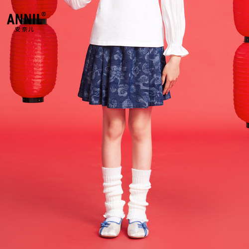 【商场同款拜年服】安奈儿童装女童牛仔半裙2025春新款AG513526