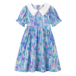 安奈儿童装女童短袖连衣裙2024夏新款碎花公主裙翻领裙子田园优雅