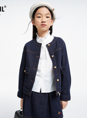 【商场同款】安奈儿童装女童牛仔夹克外套2024新款秋时尚AG435535