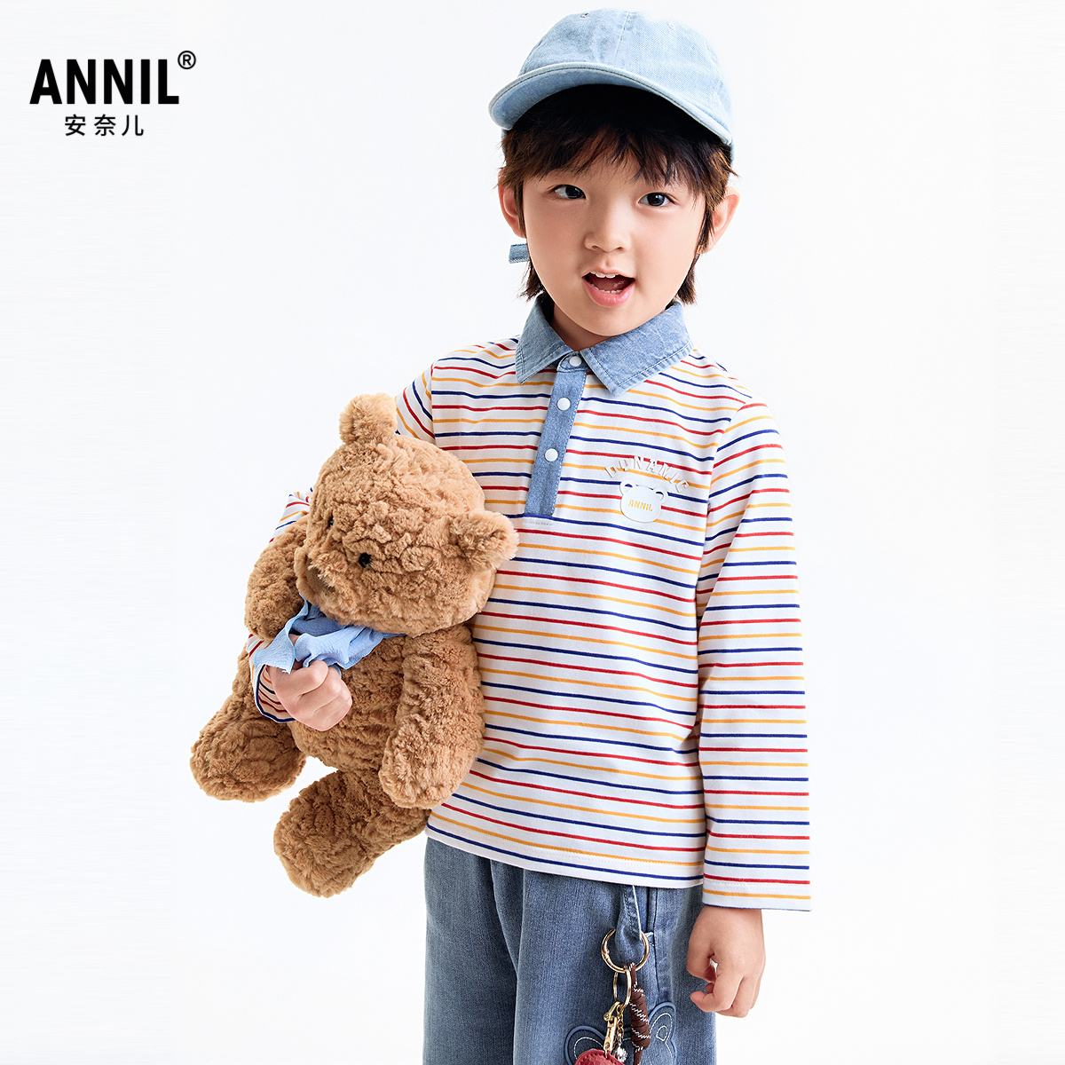 【商场同款】安奈儿童装男童翻领长袖POLO衫2025秋新款XB531154