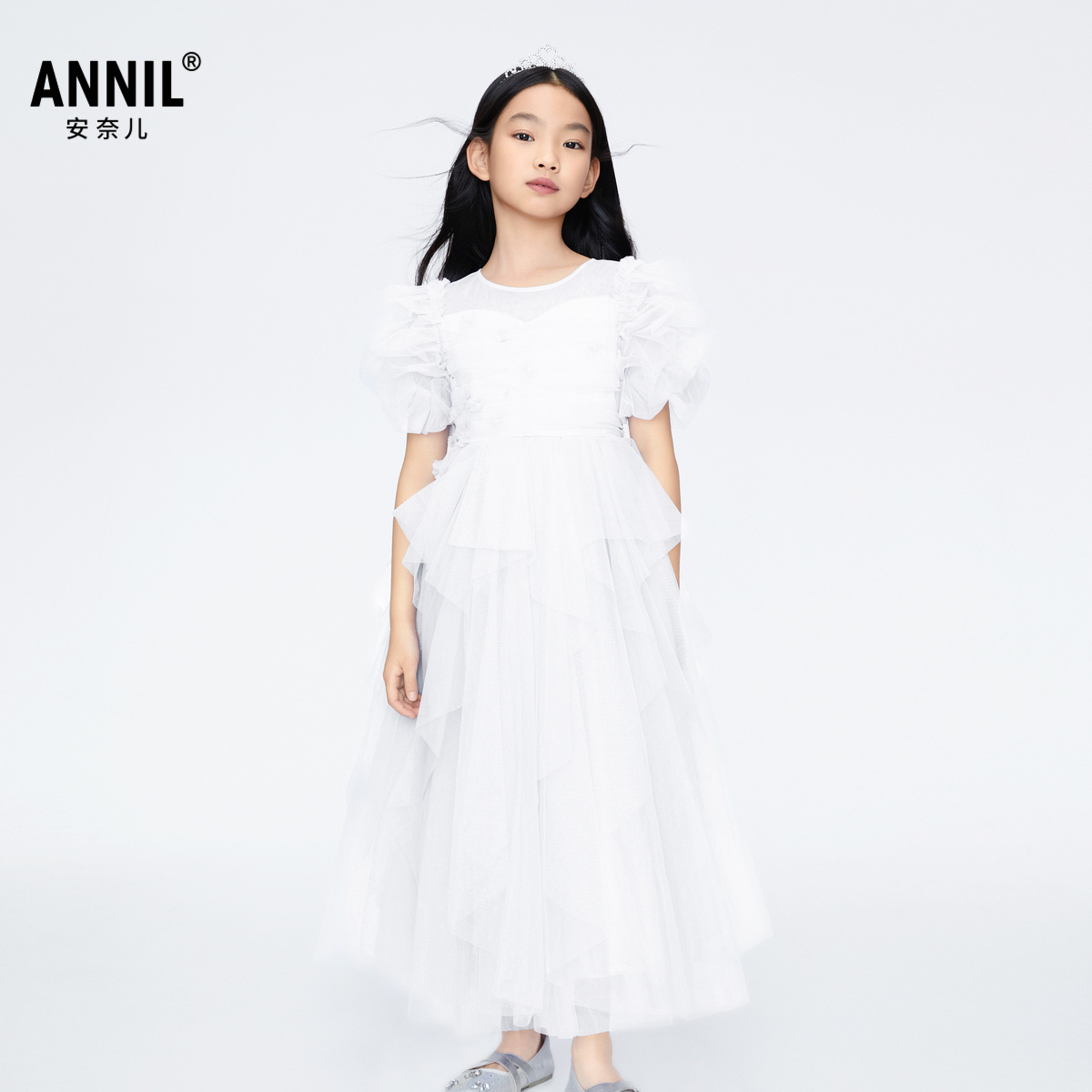 【商场同款】安奈儿童装女童网纱礼裙2024夏款礼服礼物表演连衣裙