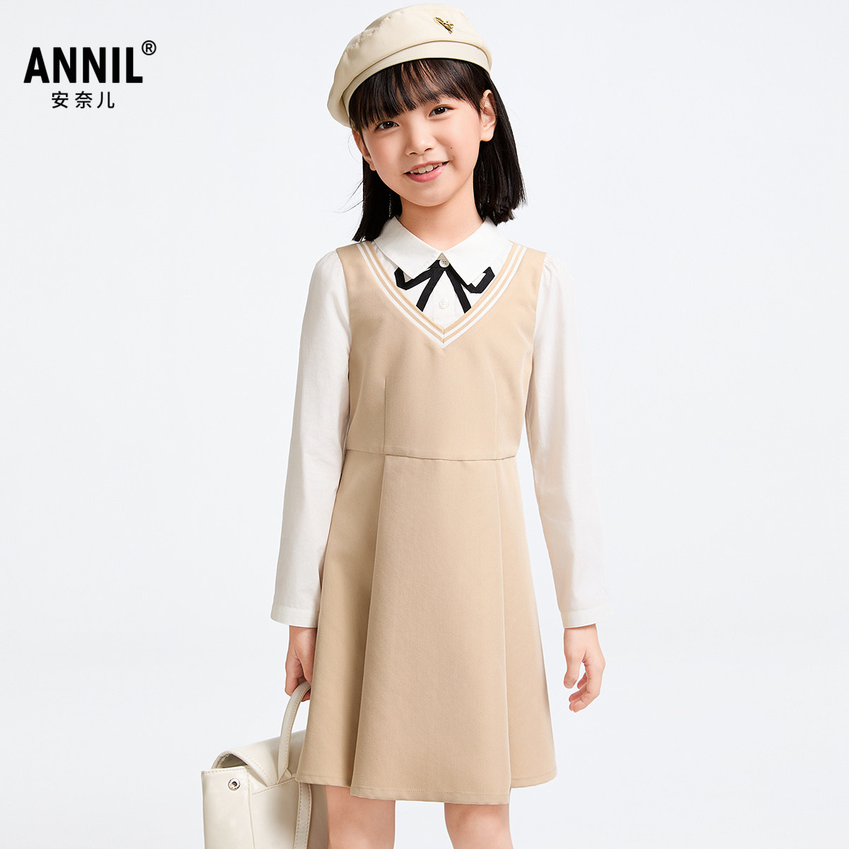 【商场同款】安奈儿童装女童长袖连衣裙2025春新款休闲AG513536