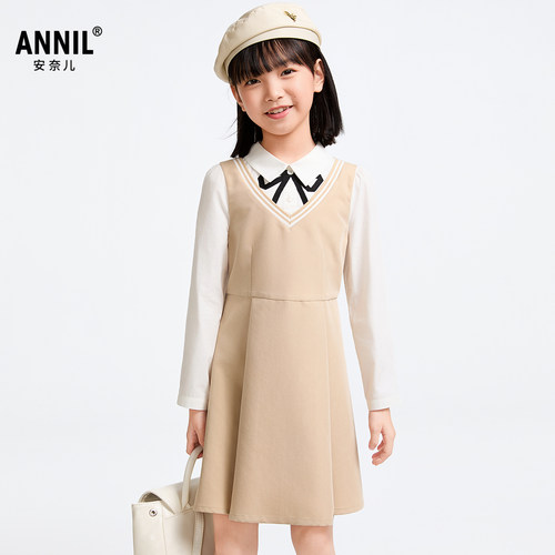 【商场同款】安奈儿童装女童长袖连衣裙2025春新款休闲AG513536