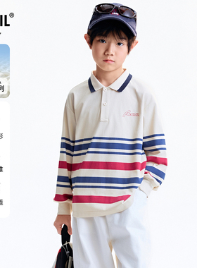 【商场同款】安奈儿童装男童翻领长袖POLO衫2025秋新款AB531010