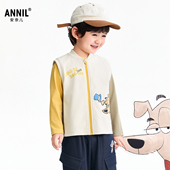 男小童针织马夹2026春棒球领高弹亲肤柔软 安奈儿童装 商场同款