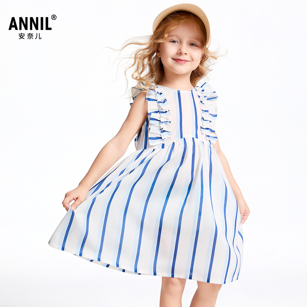 【商场同款】安奈儿童装女童无袖连衣裙2025夏亲肤透气裙子优雅