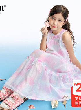 安奈儿童装女童无袖连衣裙2026夏裙子简约亲肤水晶花边垂顺透气