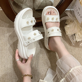 女士春夏季 时尚 休闲5cm厚底增高鱼嘴凉鞋 外穿花朵透气凉拖EVA休闲