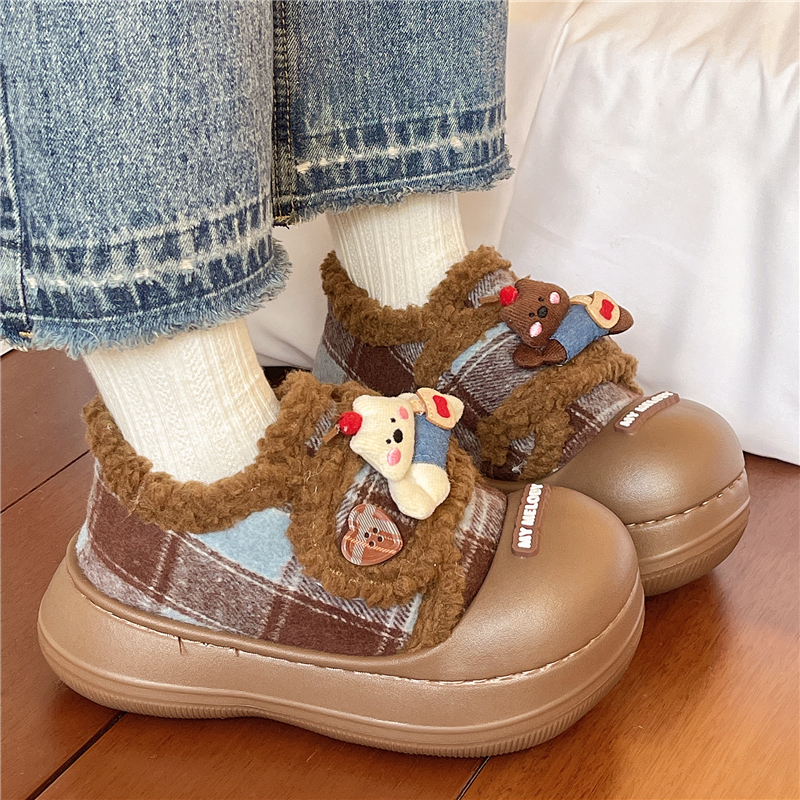 加绒保暖棉鞋女秋冬季外穿厚底