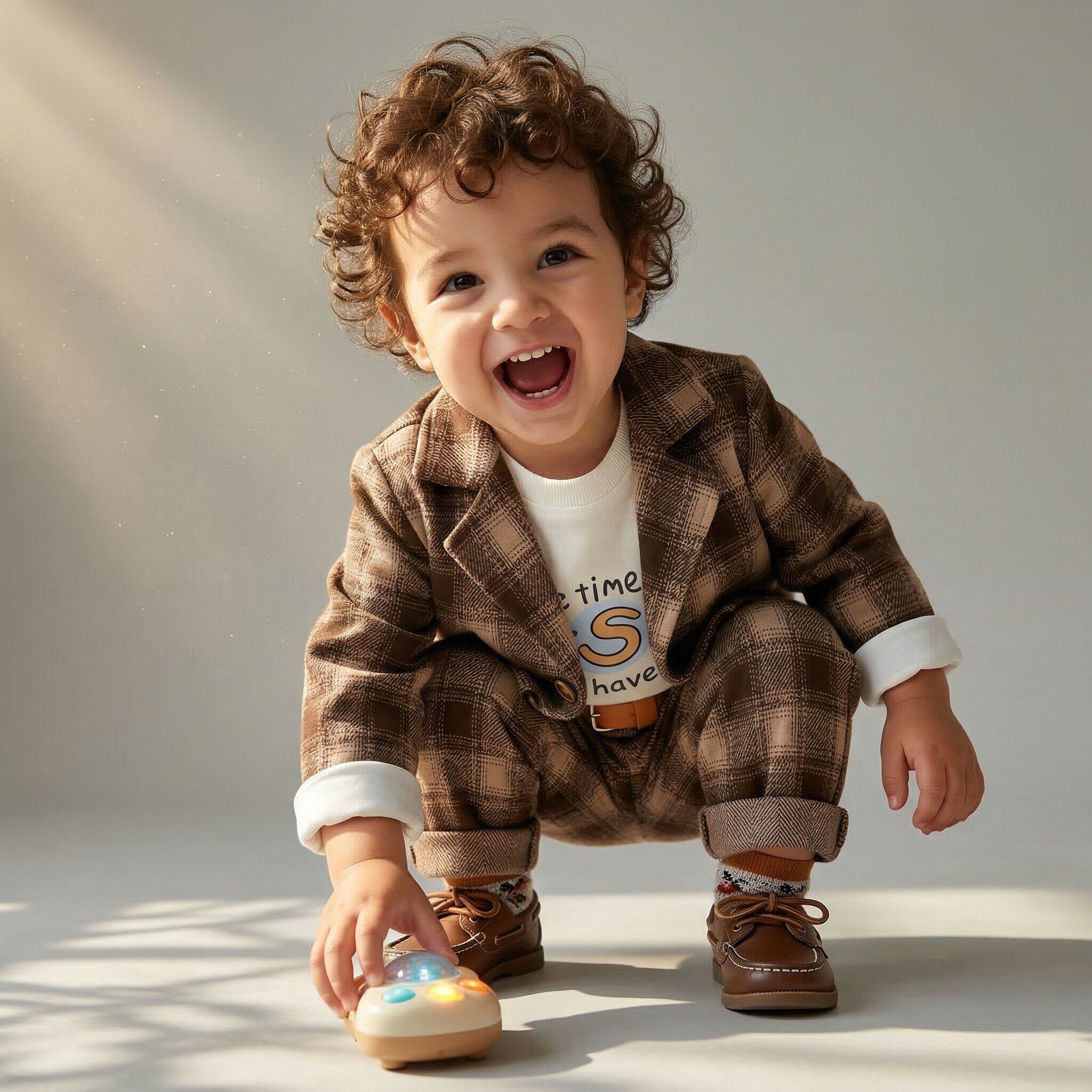 2026春季男童洋气套装新款中小童春秋时尚外穿休闲格子西装三件套