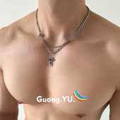 GuangYu暗黑十字架吊坠男项链潮流小众嘻哈配饰高级感个性 锁骨链