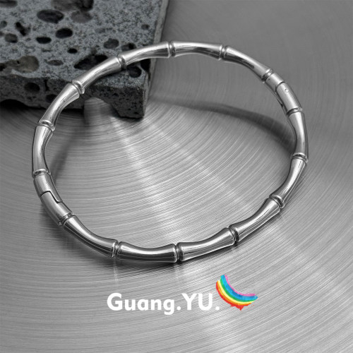 GuangYu新中式竹节钛钢银色手镯男女简约冷淡风配饰高级感ins手环
