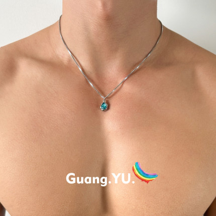 GuangYu冰川蓝水滴项链男吊坠轻奢小众配饰女精致百搭气质锁骨链