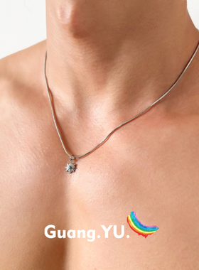 GuangYu镶嵌绿松石雪花吊坠钛钢项链男简约百搭蛇骨链小众锁骨链