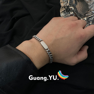 GuangYu简约钛钢古巴手链男生嘻哈小众高级感配饰蹦迪潮酷手饰品