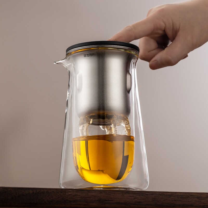 磁吸式泡茶壶飘逸杯高档双层玻璃泡茶杯按压茶水分离懒人泡茶神器