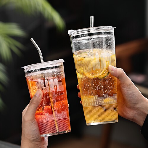 玻璃杯大容量吸管杯女生高颜值喝水杯子冷饮咖啡杯办公室泡茶杯子