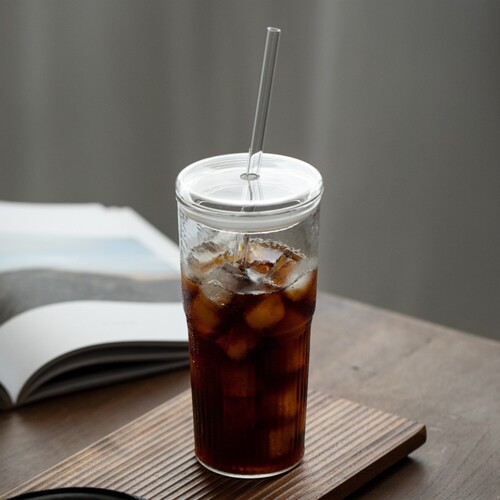复古玻璃吸管杯浮雕咖啡杯冷饮杯