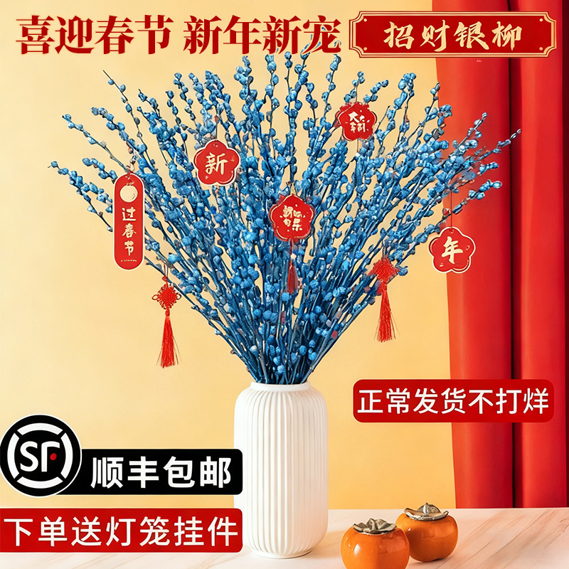 银柳真花鲜枝蓝色干花喜庆年宵花