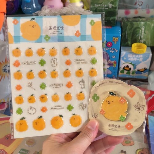 全新茶理宜世联名橘子金属冰箱贴可爱卡通动漫周边果冻贴纸手帐